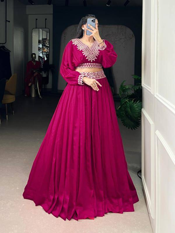 RIWAAZ Co-ord set Lehenga Vichitra Silk PNK Party wear lehenga choli